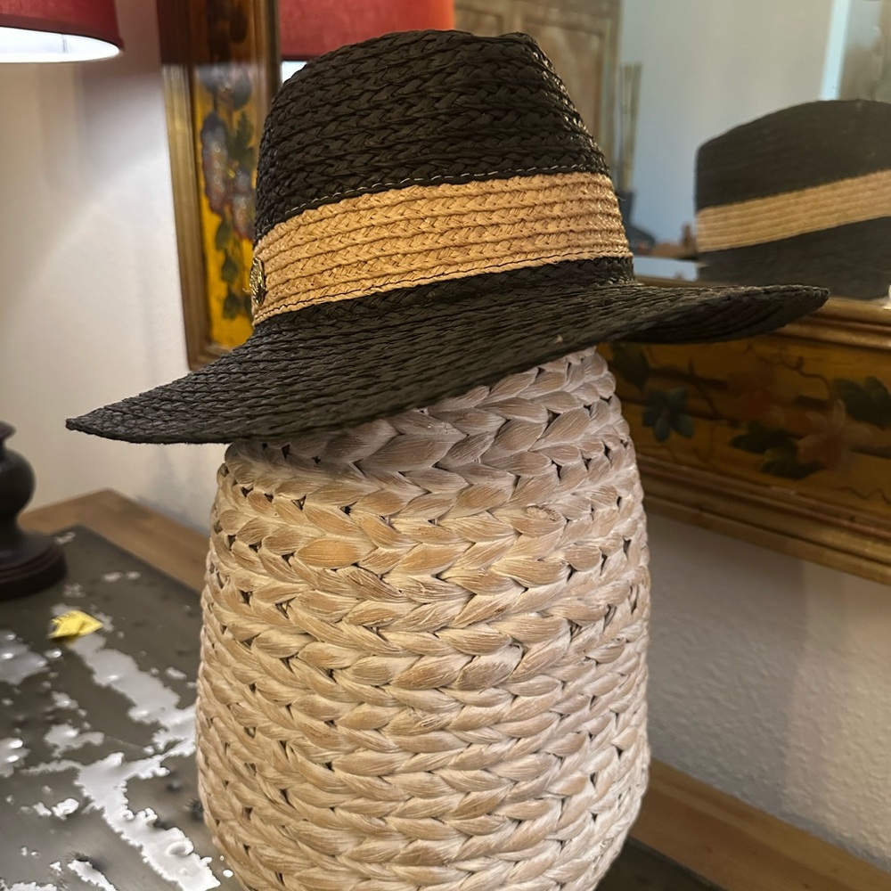 Vince Camuto Black and Tan Woven Hat